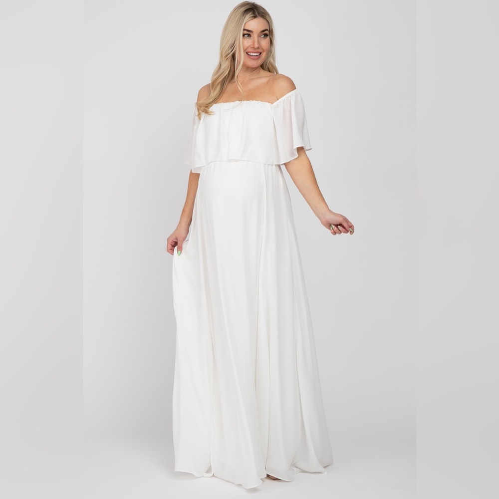 Pink Blush Solid Off Shoulder Maternity Gown. - image 1